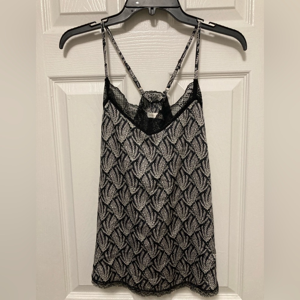 *Bishop & Young Anthro Black Leaf Pattern Sleeveless XS Camisole Blouse #E